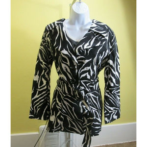 DM DONNA MOORE small ZEBRA PRINT LIGHTWEIGHT trench jacket button up W/ belt